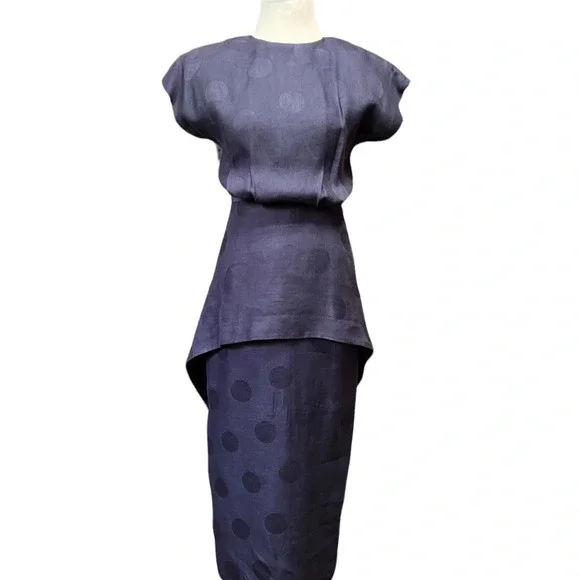 DORA Vintage Linen Open-Back Peplum Dress - Picture 5 of 9